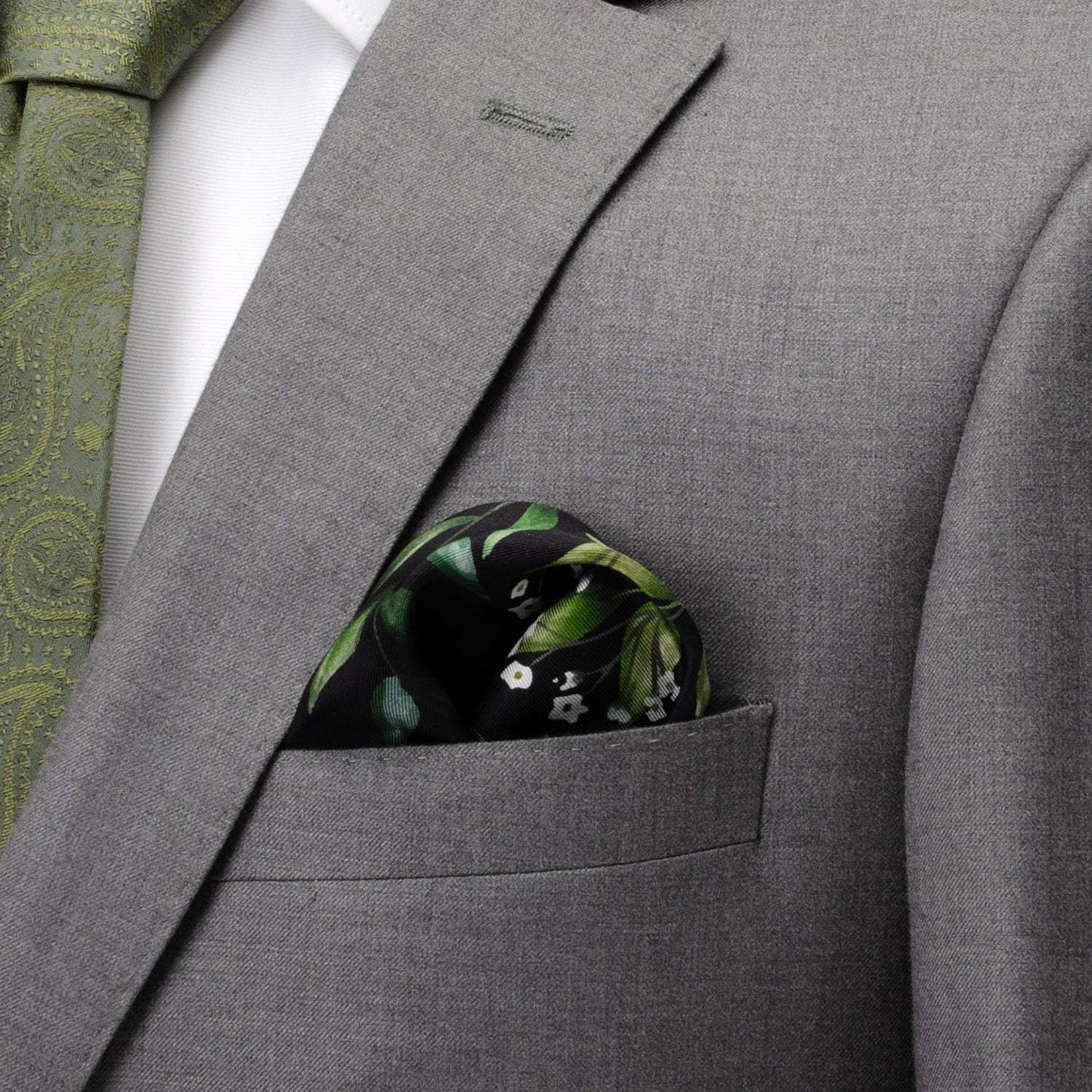 Leaf Watercolor Black Pocket Square - Cufflinks.com - Flyclothing LLC