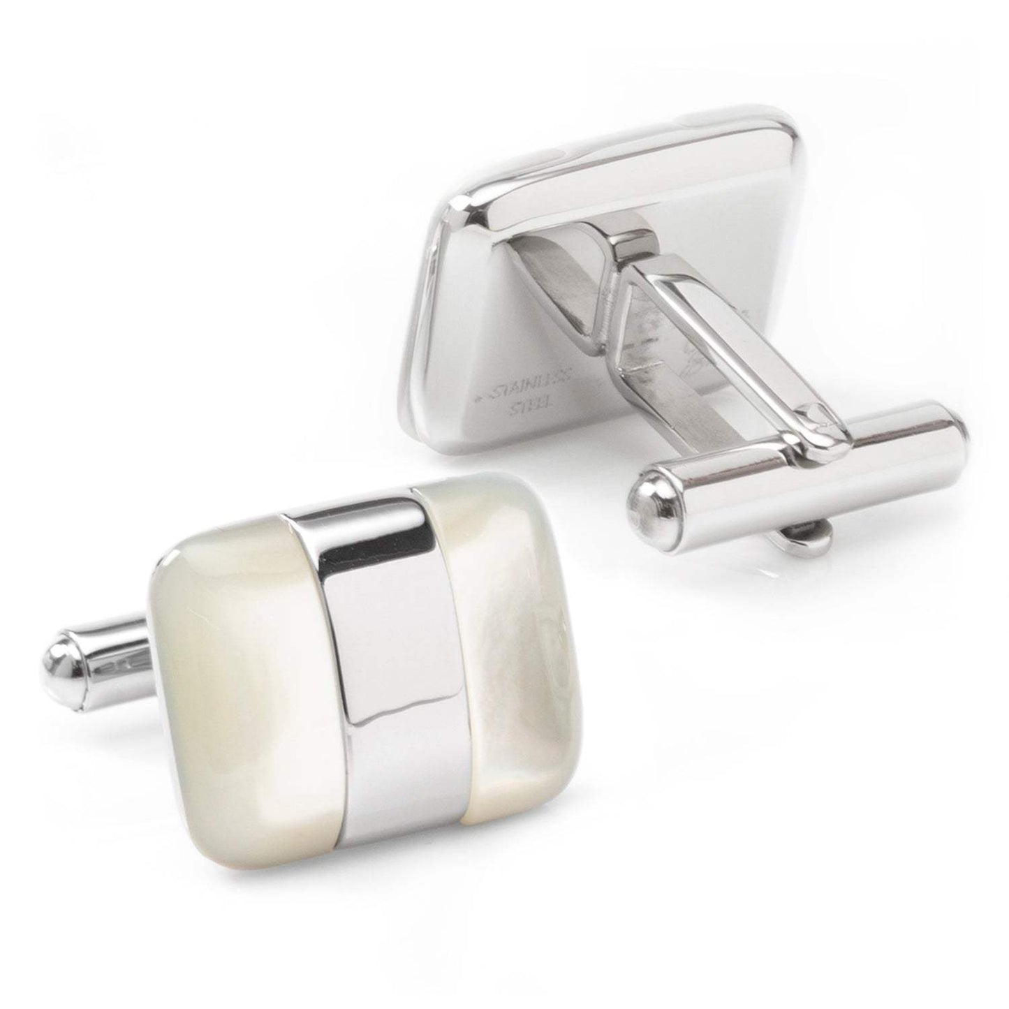 Silver Wrapped White Mother of Pearl Cufflinks - Cufflinks.com - Flyclothing LLC
