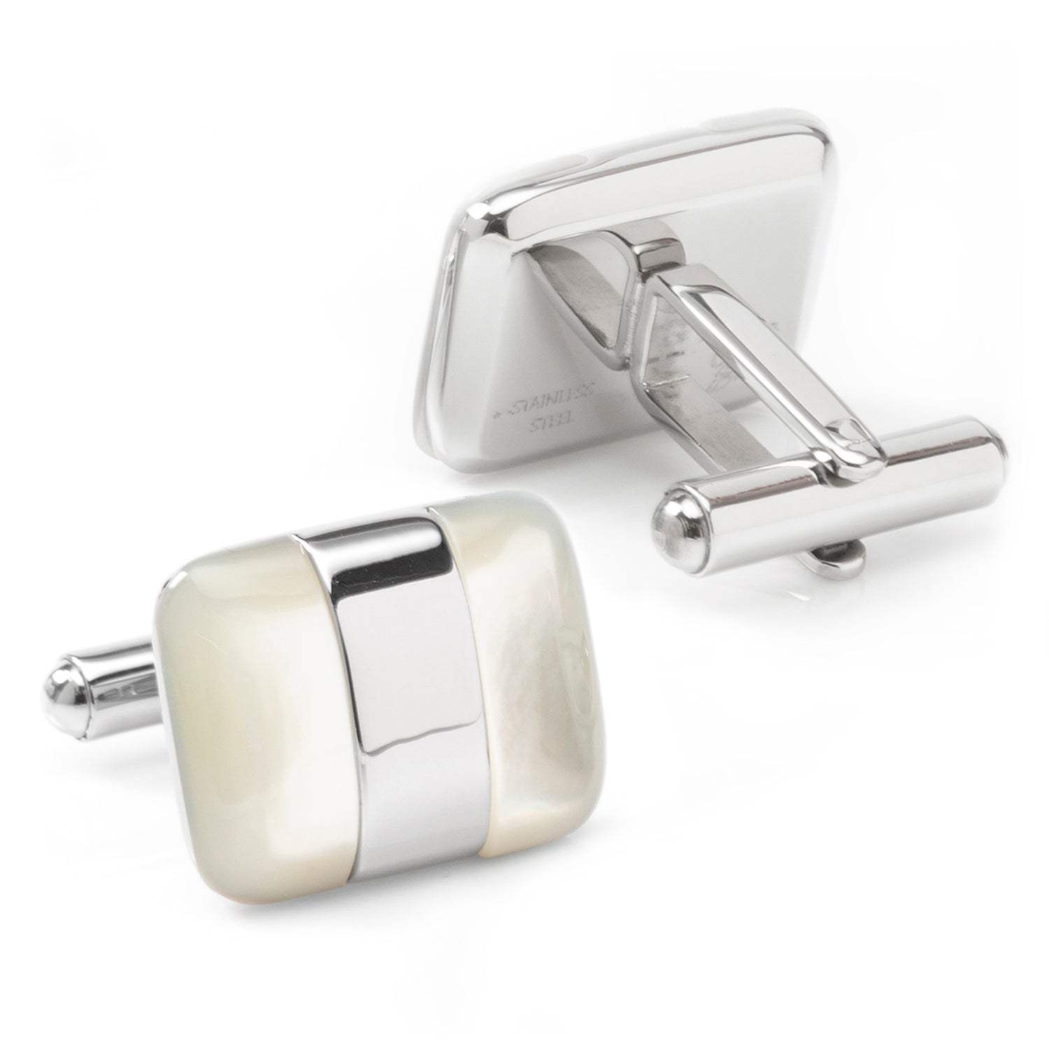 Silver Wrapped White Mother of Pearl Cufflinks - Cufflinks.com - Flyclothing LLC