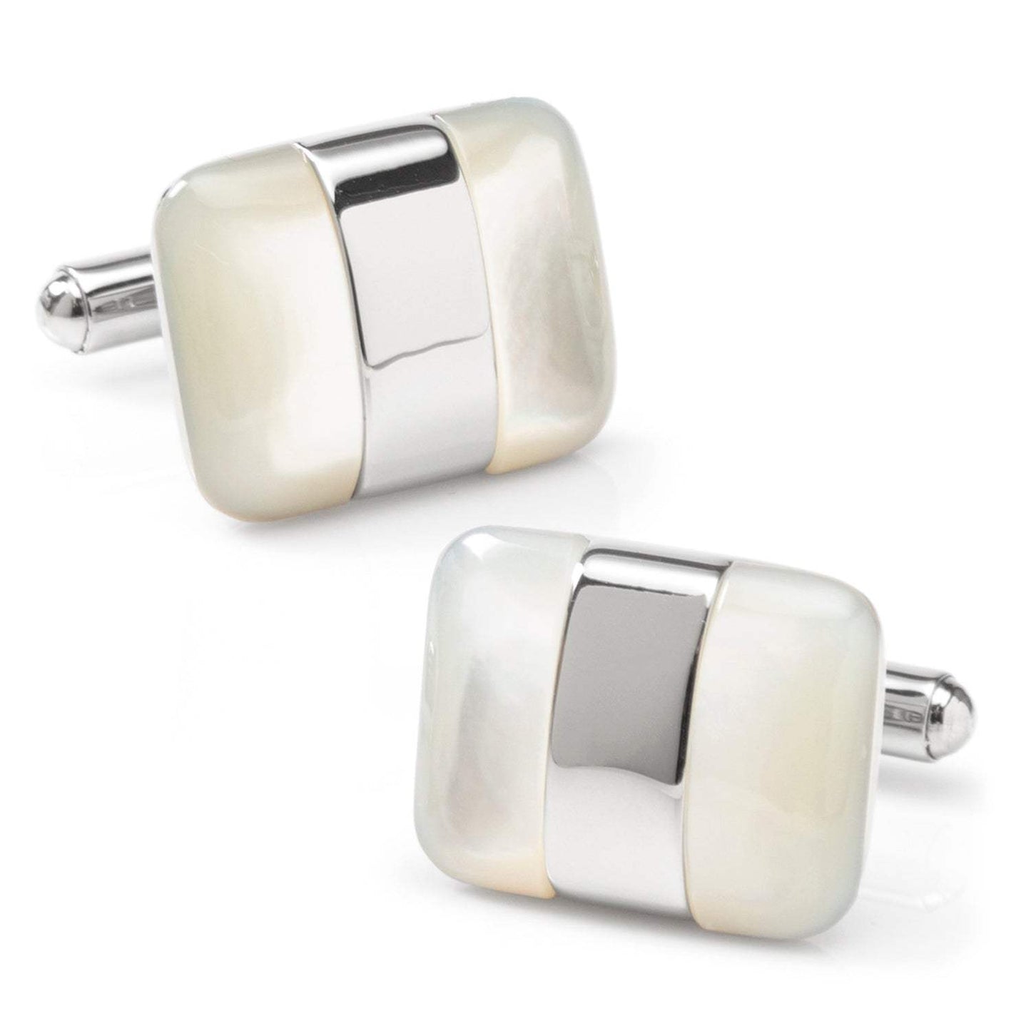 Silver Wrapped White Mother of Pearl Cufflinks - Cufflinks.com - Flyclothing LLC