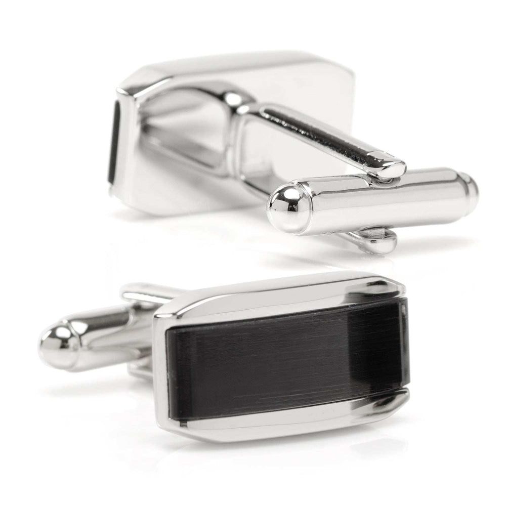 Silver Rectangular Cufflink with Dark Gray Cats Eye - Cufflinks.com - Flyclothing LLC