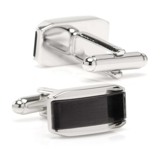Silver Rectangular Cufflink with Dark Gray Cats Eye - Cufflinks.com - Flyclothing LLC