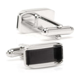 Silver Rectangular Cufflink with Dark Gray Cats Eye - Cufflinks.com - Flyclothing LLC