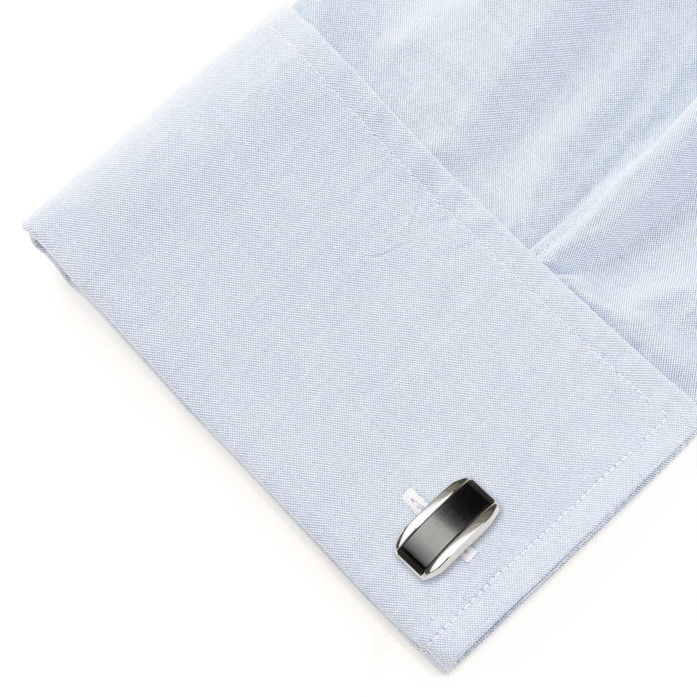 Silver Rectangular Cufflink with Dark Gray Cats Eye - Cufflinks.com - Flyclothing LLC