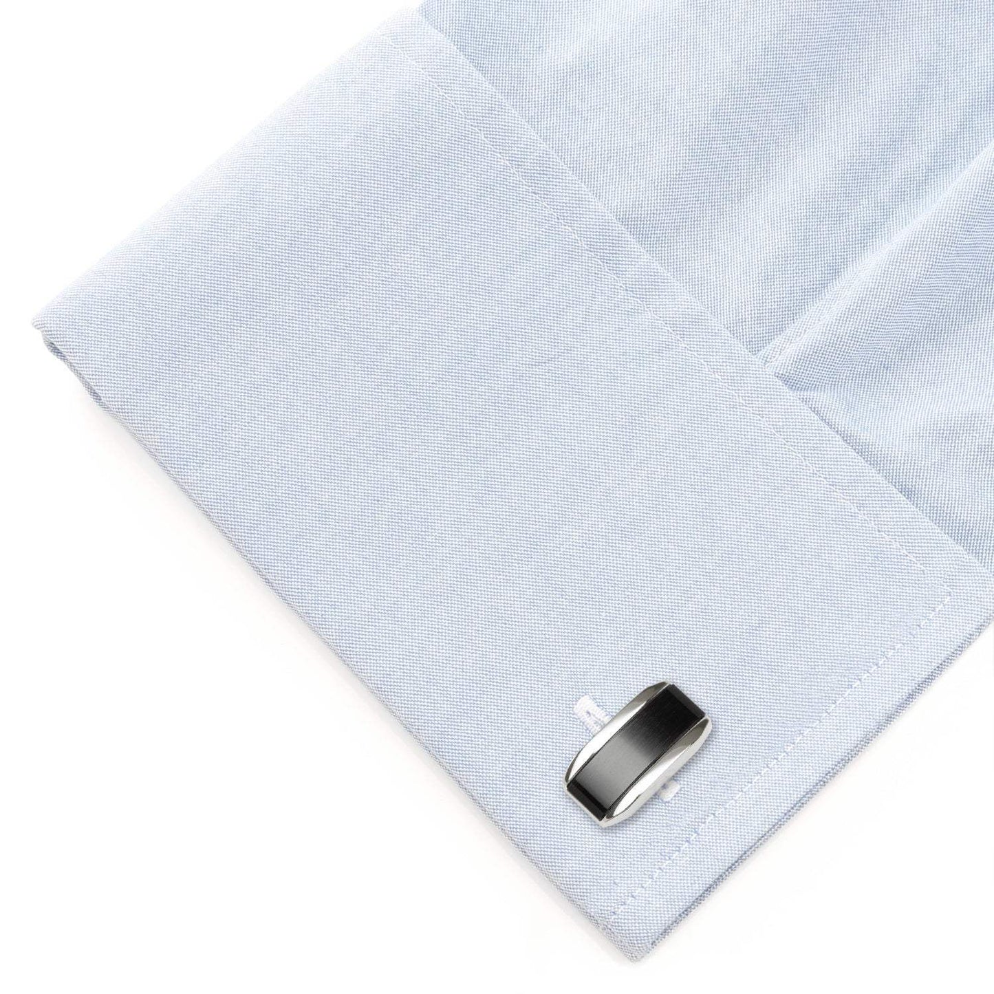 Silver Rectangular Cufflink with Dark Gray Cats Eye - Cufflinks.com - Flyclothing LLC