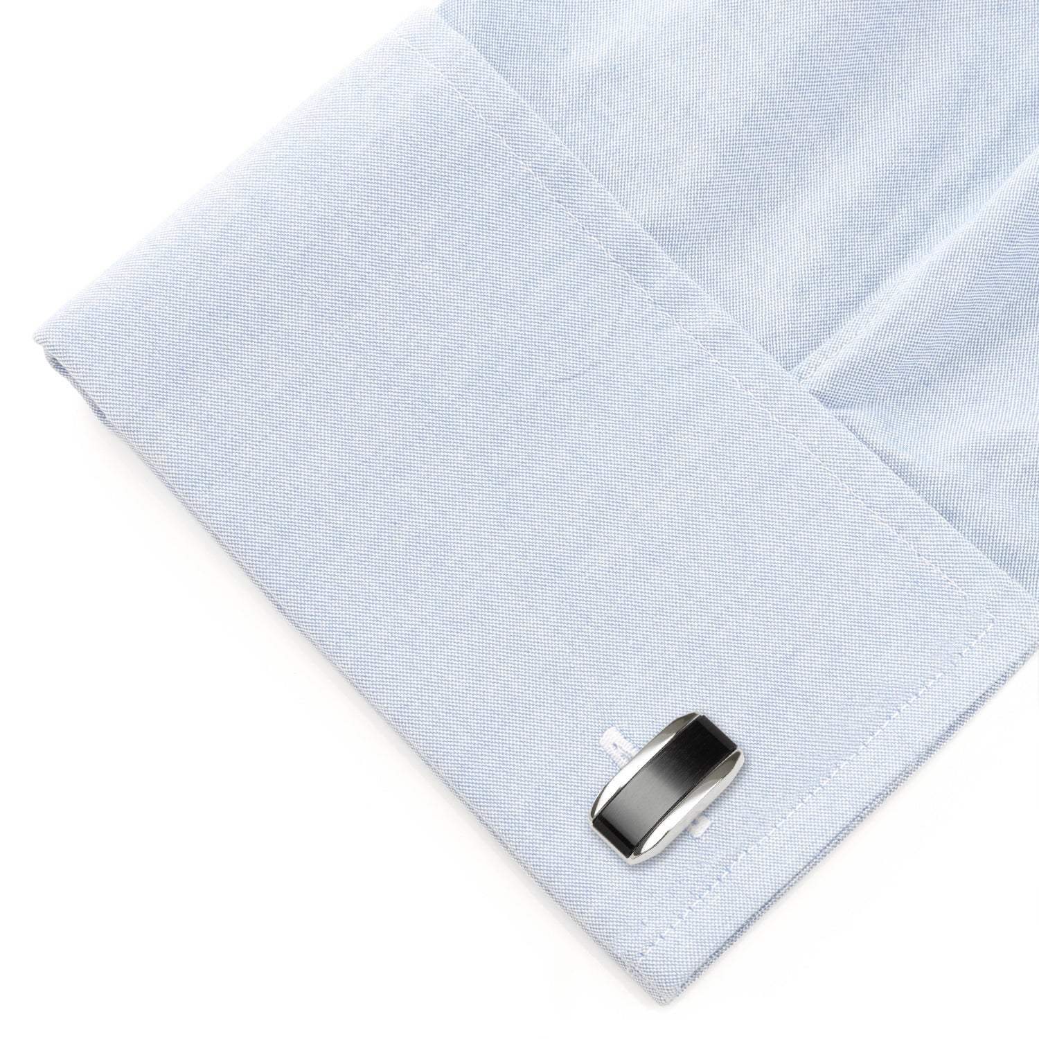 Silver Rectangular Cufflink with Dark Gray Cats Eye - Cufflinks.com - Flyclothing LLC