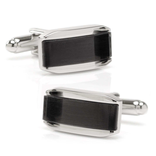 Silver Rectangular Cufflink with Dark Gray Cats Eye - Cufflinks.com - Flyclothing LLC
