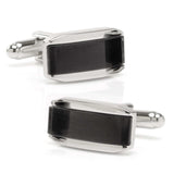 Silver Rectangular Cufflink with Dark Gray Cats Eye - Cufflinks.com - Flyclothing LLC