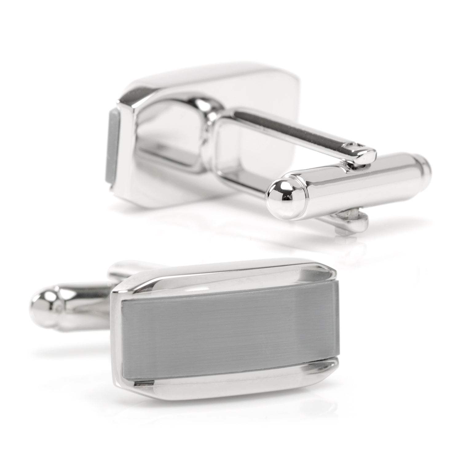Silver Rectangular Cufflink with Gray Cats Eye - Cufflinks.com - Flyclothing LLC