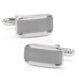 Silver Rectangular Cufflink with Gray Cats Eye - Cufflinks.com - Flyclothing LLC