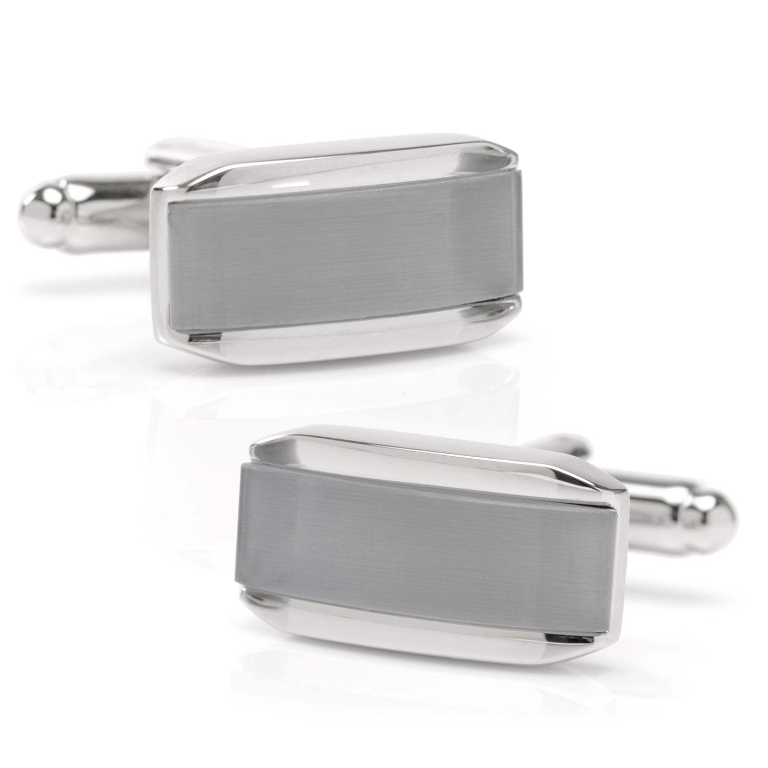 Silver Rectangular Cufflink with Gray Cats Eye - Cufflinks.com - Flyclothing LLC