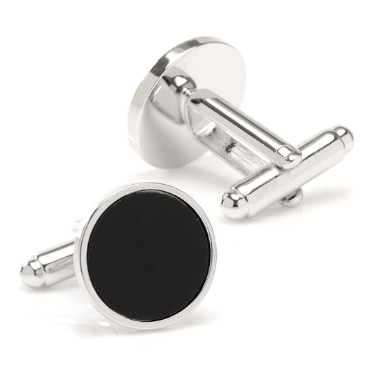 Round Silver Cufflink with Onyx Inlay - Cufflinks.com - Flyclothing LLC