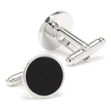 Round Silver Cufflink with Onyx Inlay - Cufflinks.com - Flyclothing LLC