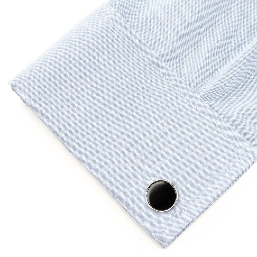 Round Silver Cufflink with Onyx Inlay - Cufflinks.com - Flyclothing LLC
