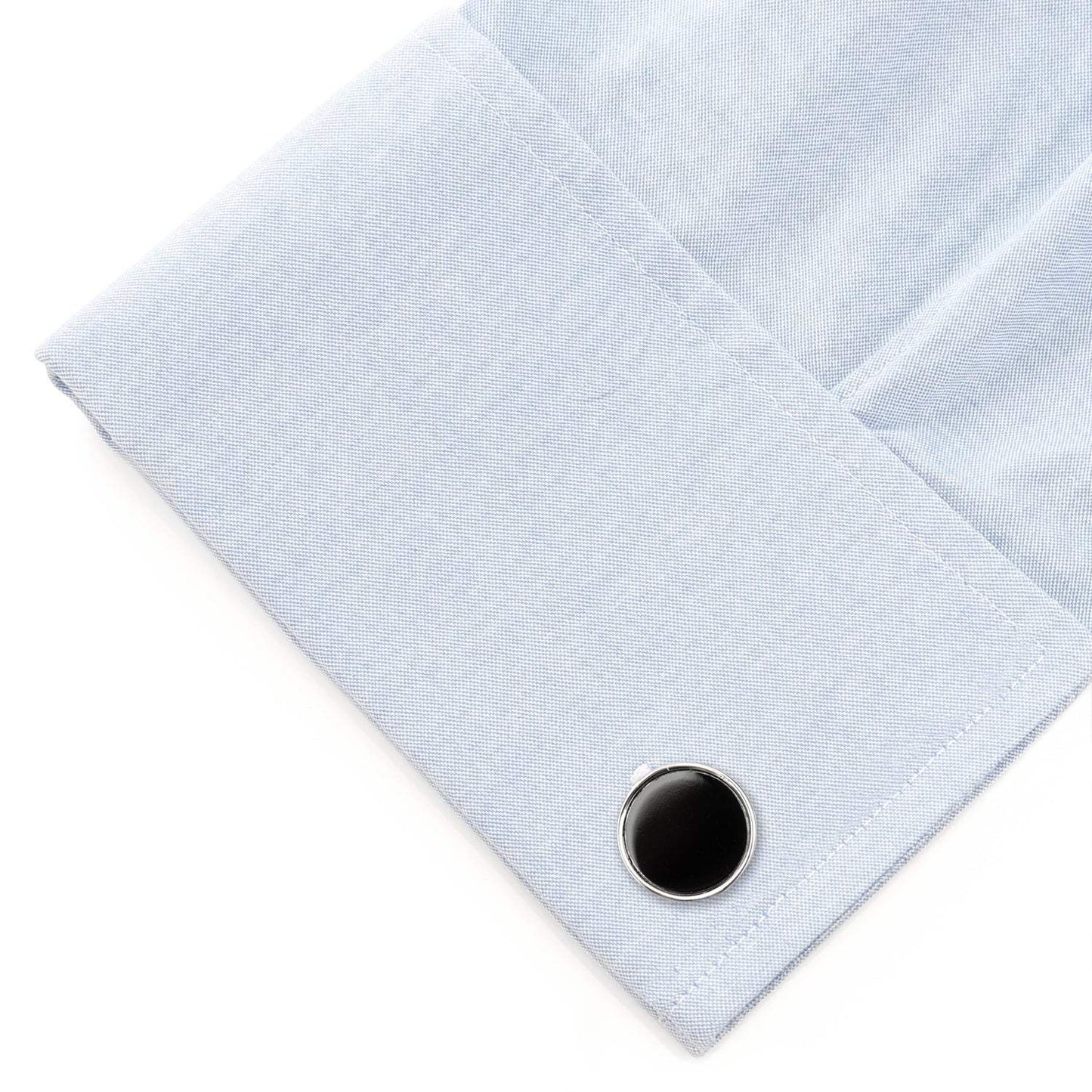 Round Silver Cufflink with Onyx Inlay - Cufflinks.com - Flyclothing LLC