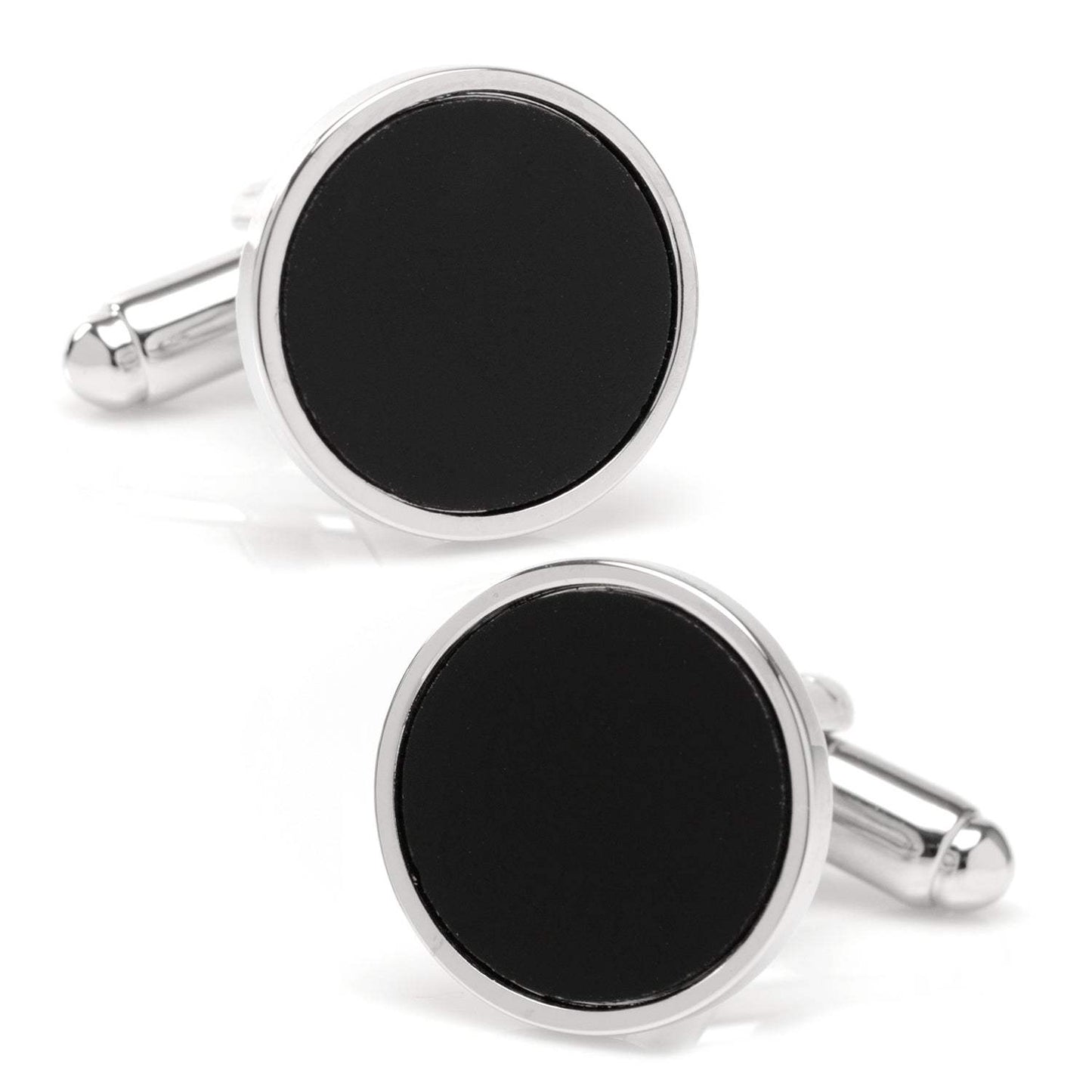 Round Silver Cufflink with Onyx Inlay - Cufflinks.com - Flyclothing LLC