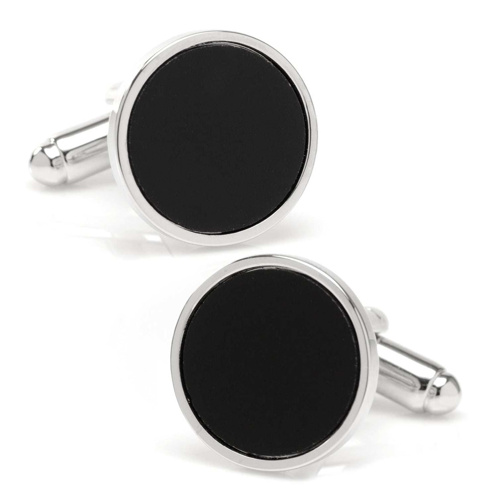 Round Silver Cufflink with Onyx Inlay - Cufflinks.com - Flyclothing LLC