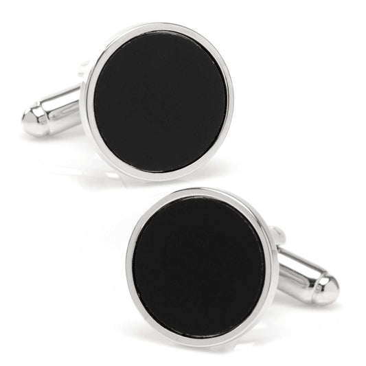 Round Silver Cufflink with Onyx Inlay - Cufflinks.com - Flyclothing LLC