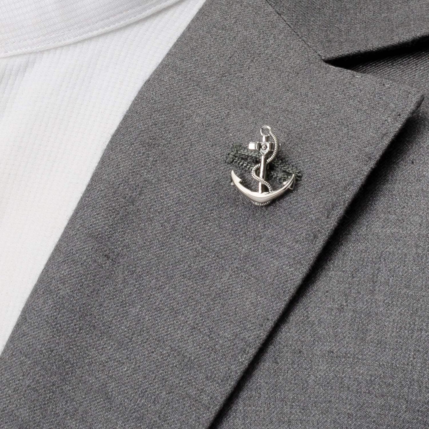 Anchor Sterling Silver 3D Lapel Pin - Cufflinks.com - Flyclothing LLC
