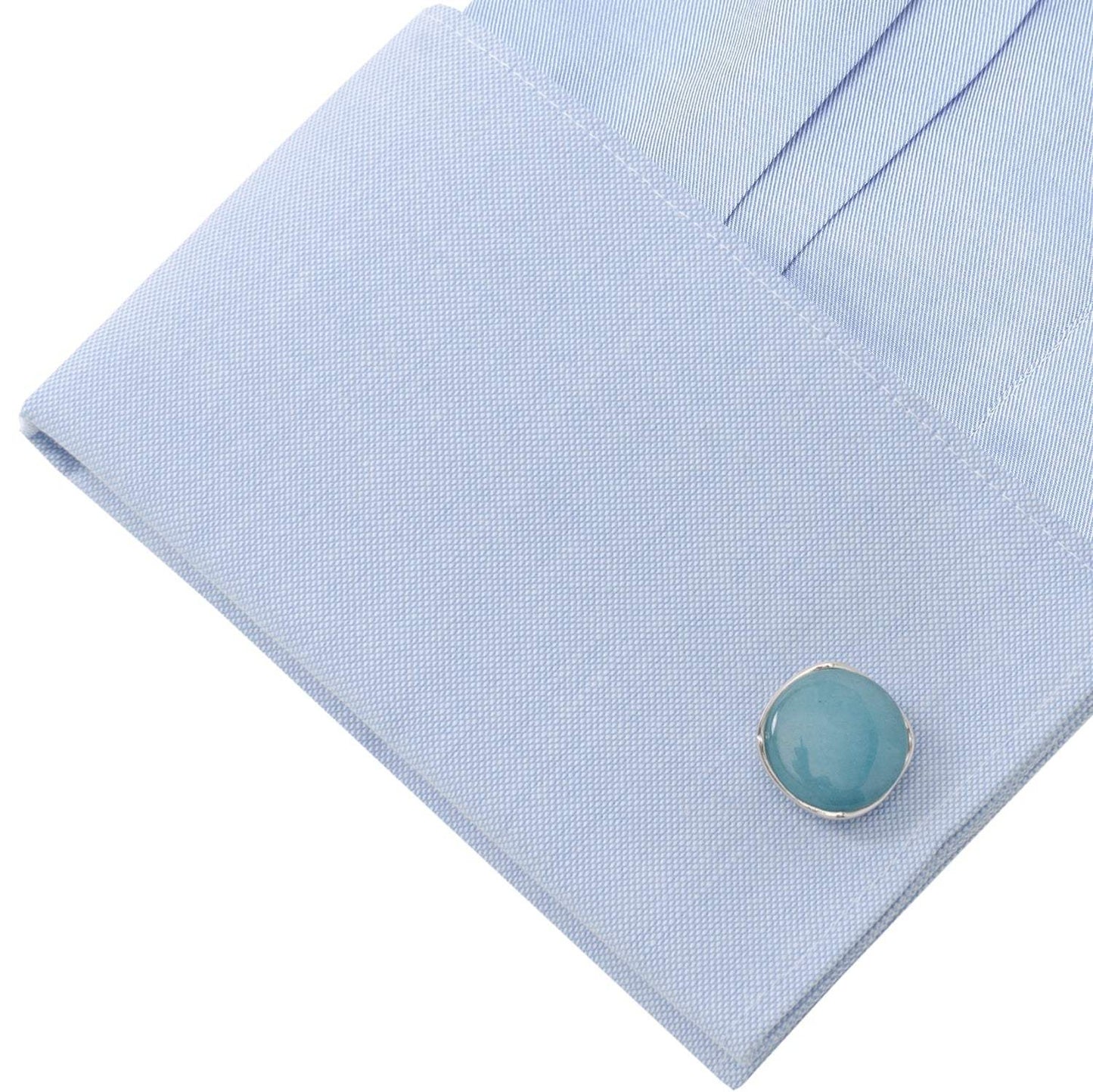 Sterling Silver Classic Formal Aquamarine Jade Cufflinks - Cufflinks.com - Flyclothing LLC