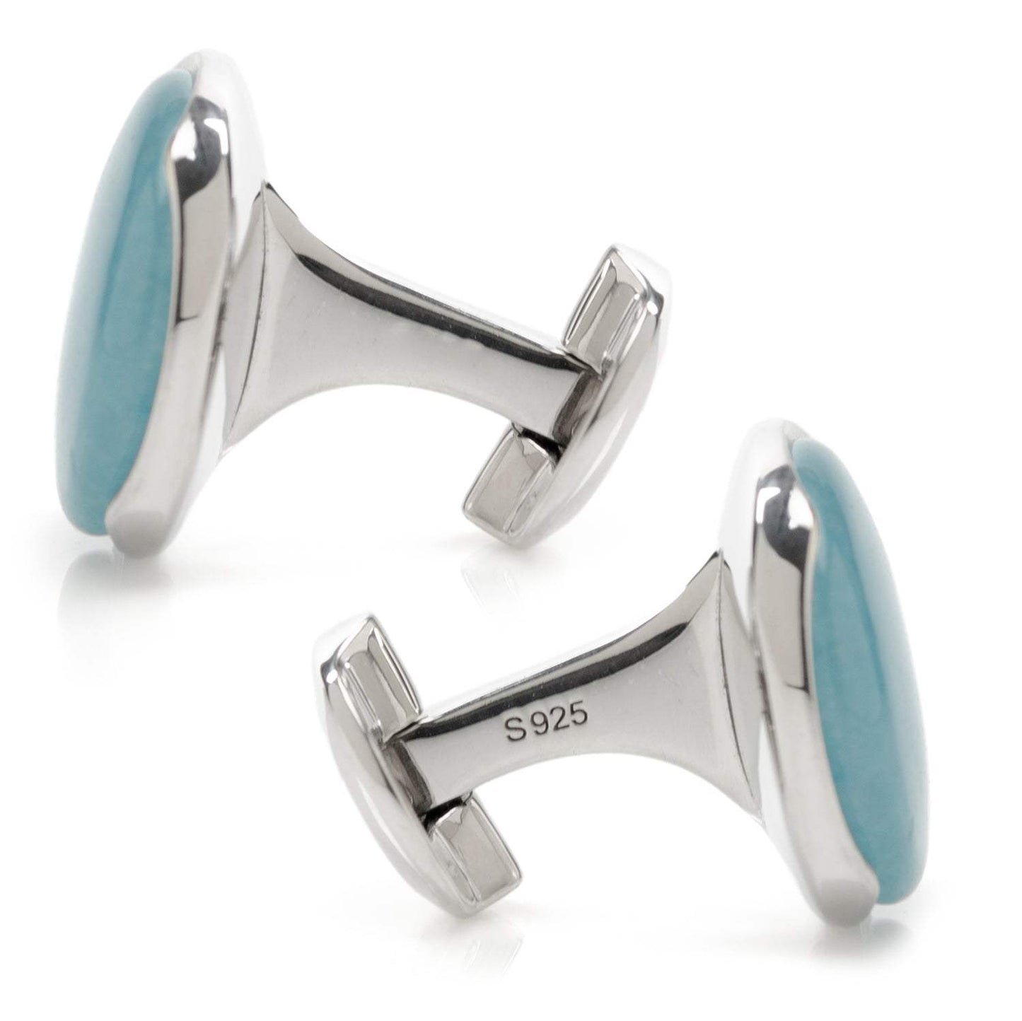 Sterling Silver Classic Formal Aquamarine Jade Cufflinks - Cufflinks.com - Flyclothing LLC