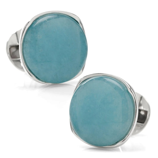 Sterling Silver Classic Formal Aquamarine Jade Cufflinks - Cufflinks.com - Flyclothing LLC