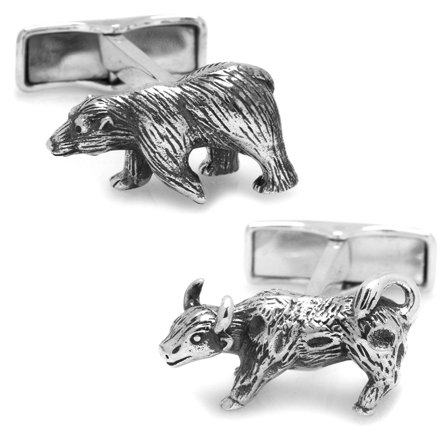 Sterling Silver Bull and Bear Cufflinks - Cufflinks.com - Flyclothing LLC