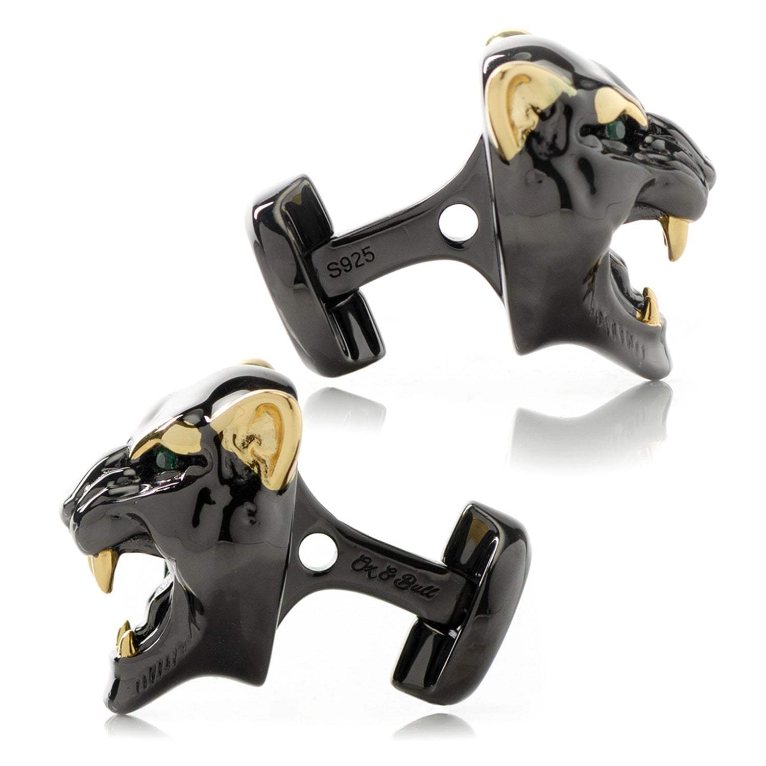 Sterling Silver Black and 14K Gold Vermeil Panther Cufflinks - Cufflinks.com - Flyclothing LLC