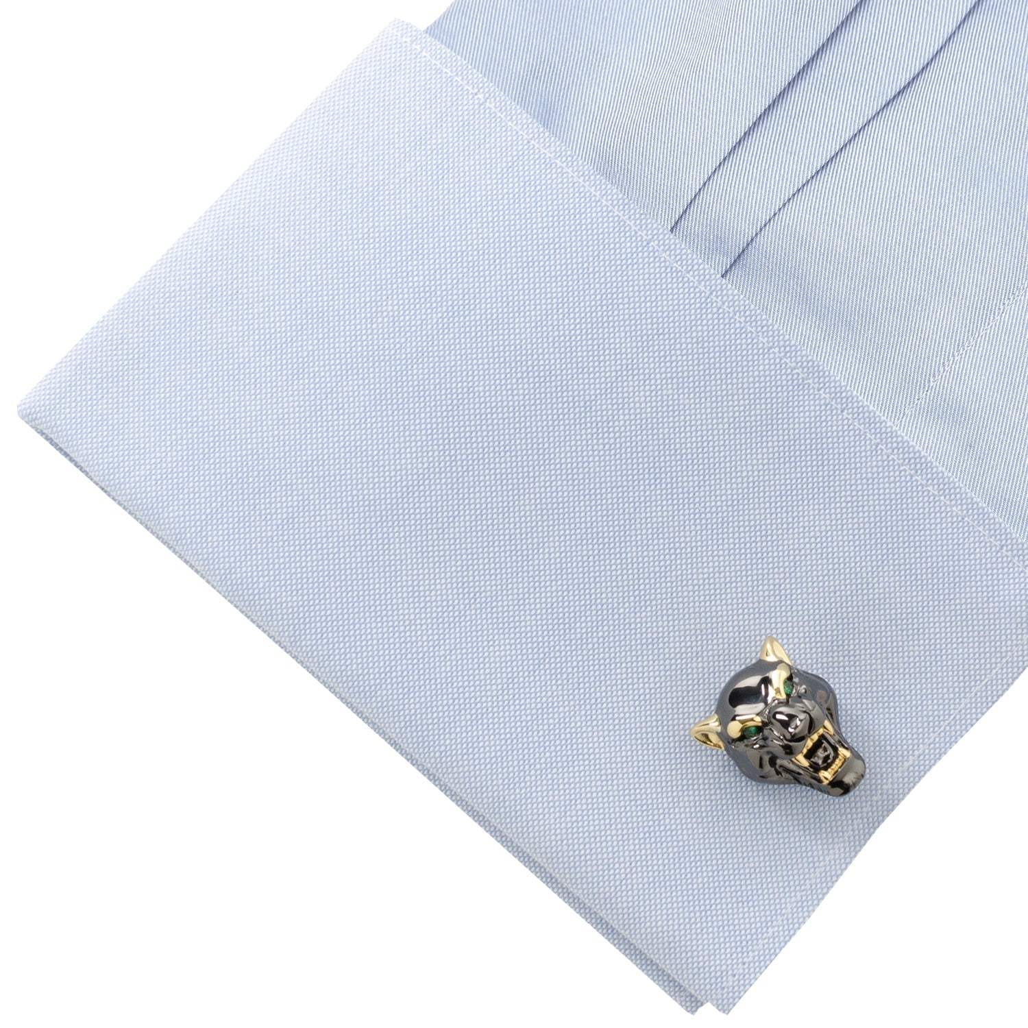 Sterling Silver Black and 14K Gold Vermeil Panther Cufflinks - Cufflinks.com - Flyclothing LLC