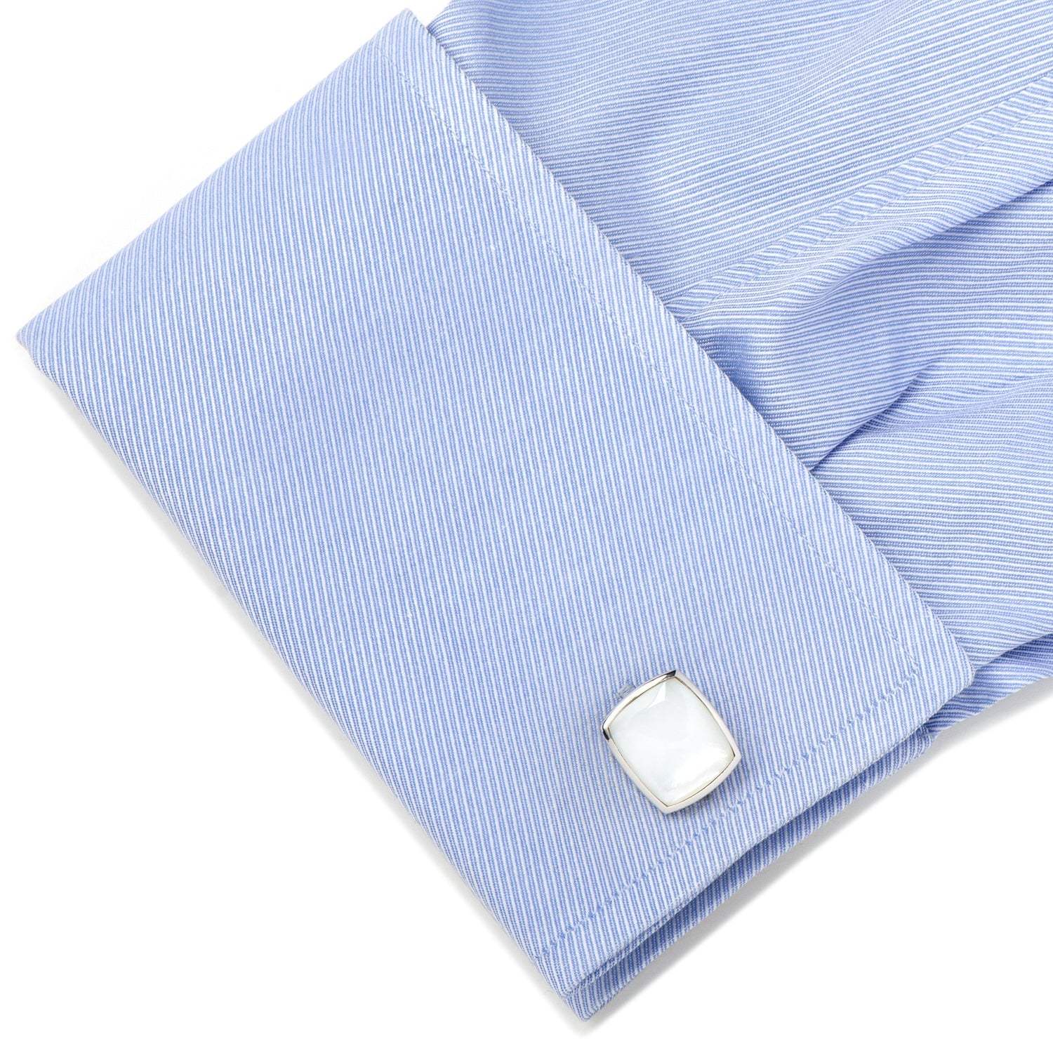 Sterling Silver Classic Cushion Mother of Pearl Cufflinks - Cufflinks.com - Flyclothing LLC