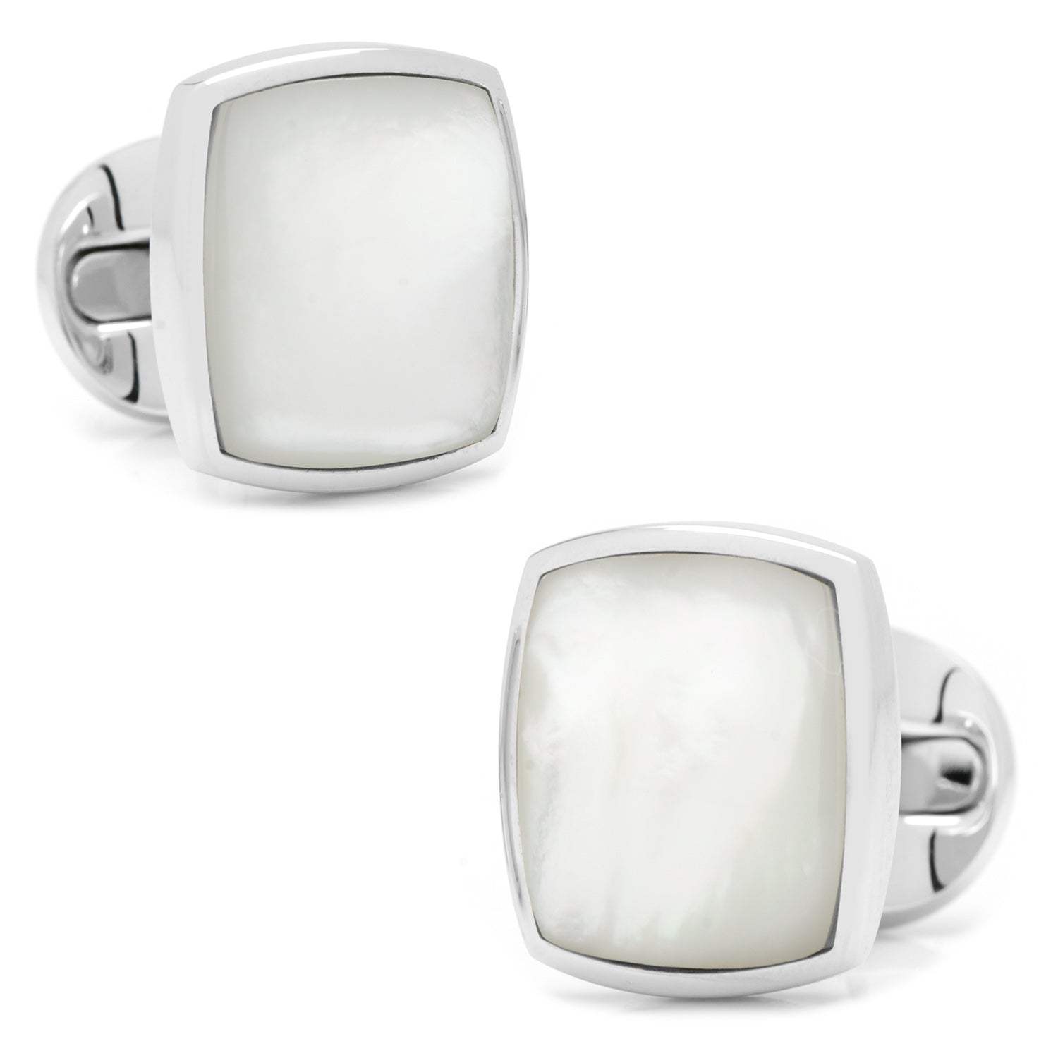 Sterling Silver Classic Cushion Mother of Pearl Cufflinks - Cufflinks.com - Flyclothing LLC