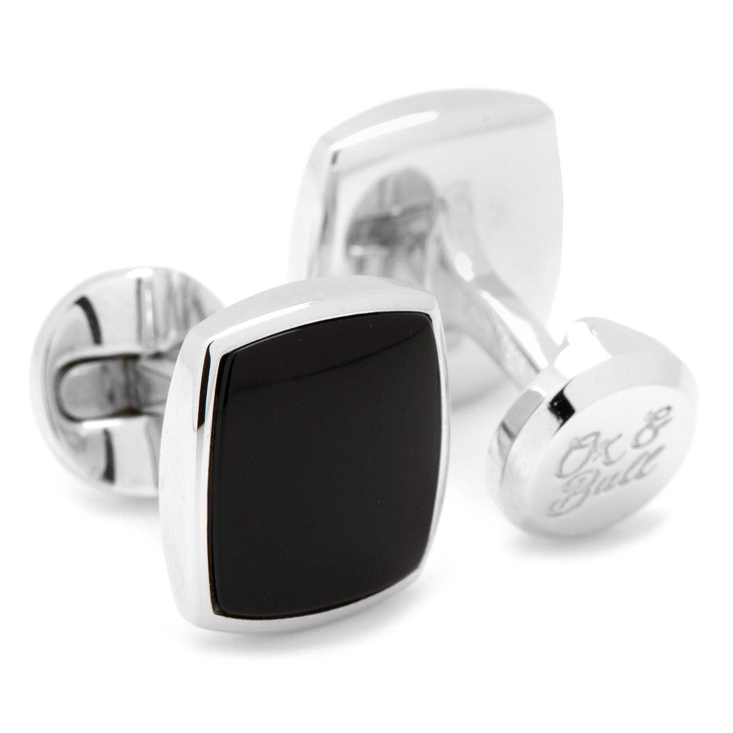 Sterling Silver Classic Cushion Onyx Cufflinks - Cufflinks.com - Flyclothing LLC