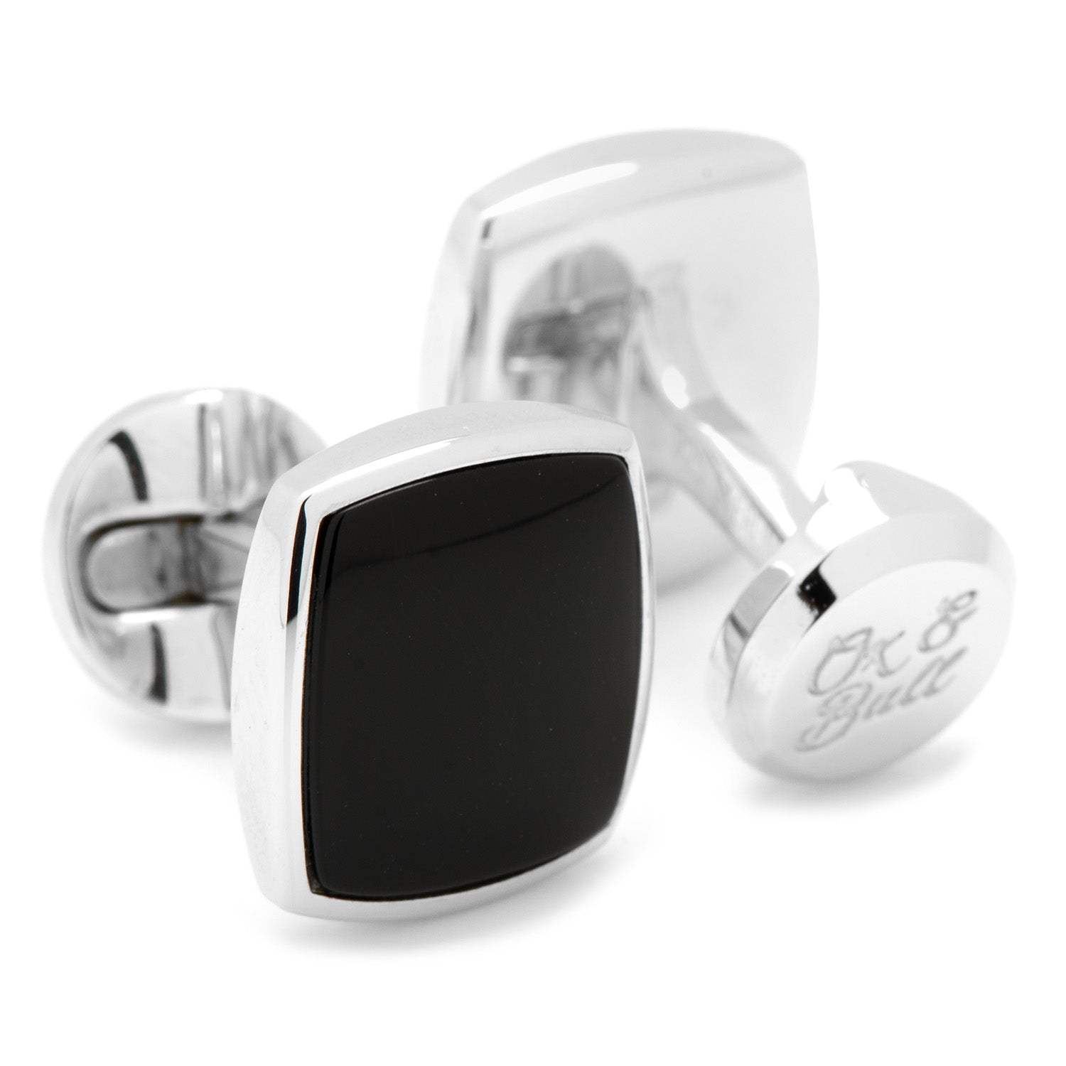 Sterling Silver Classic Cushion Onyx Cufflinks - Cufflinks.com - Flyclothing LLC