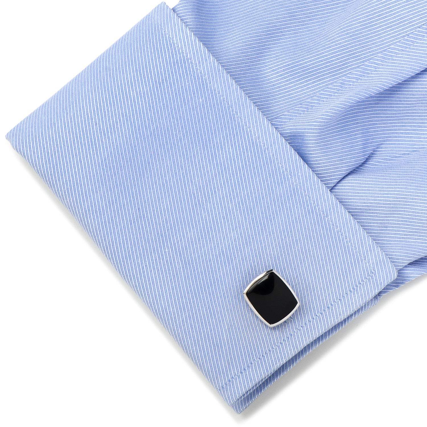 Sterling Silver Classic Cushion Onyx Cufflinks - Cufflinks.com - Flyclothing LLC