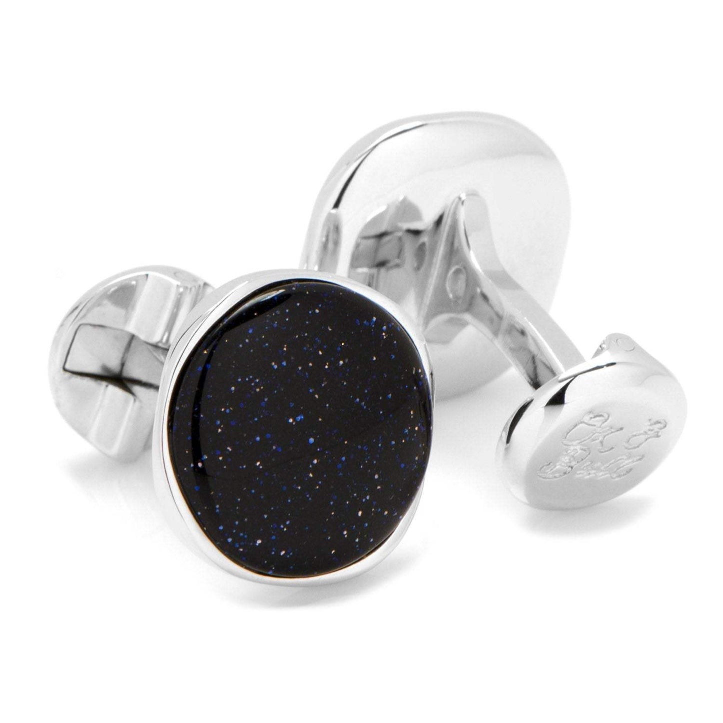 Sterling Silver Classic Round Blue Goldstone Cufflinks - Cufflinks.com - Flyclothing LLC