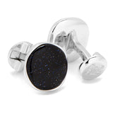 Sterling Silver Classic Round Blue Goldstone Cufflinks - Cufflinks.com - Flyclothing LLC