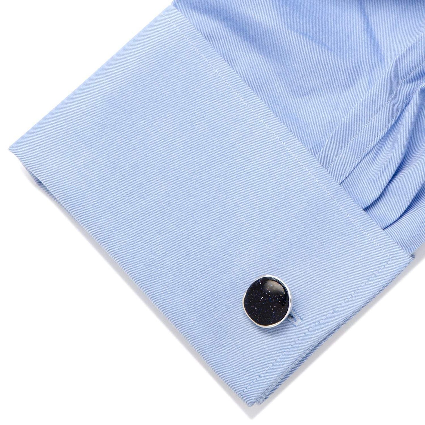 Sterling Silver Classic Round Blue Goldstone Cufflinks - Cufflinks.com - Flyclothing LLC