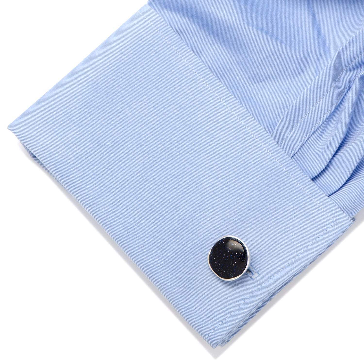 Sterling Silver Classic Round Blue Goldstone Cufflinks - Cufflinks.com - Flyclothing LLC