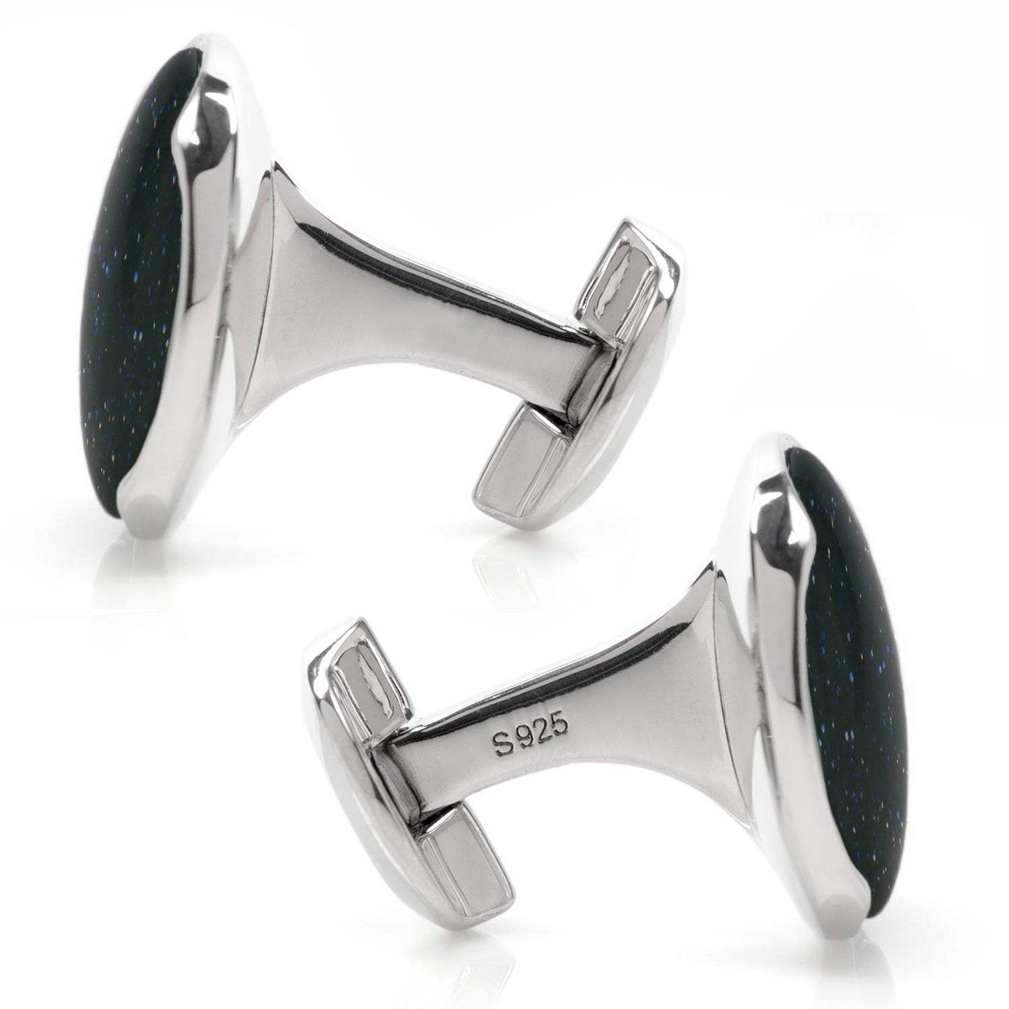 Sterling Silver Classic Round Blue Goldstone Cufflinks - Cufflinks.com - Flyclothing LLC