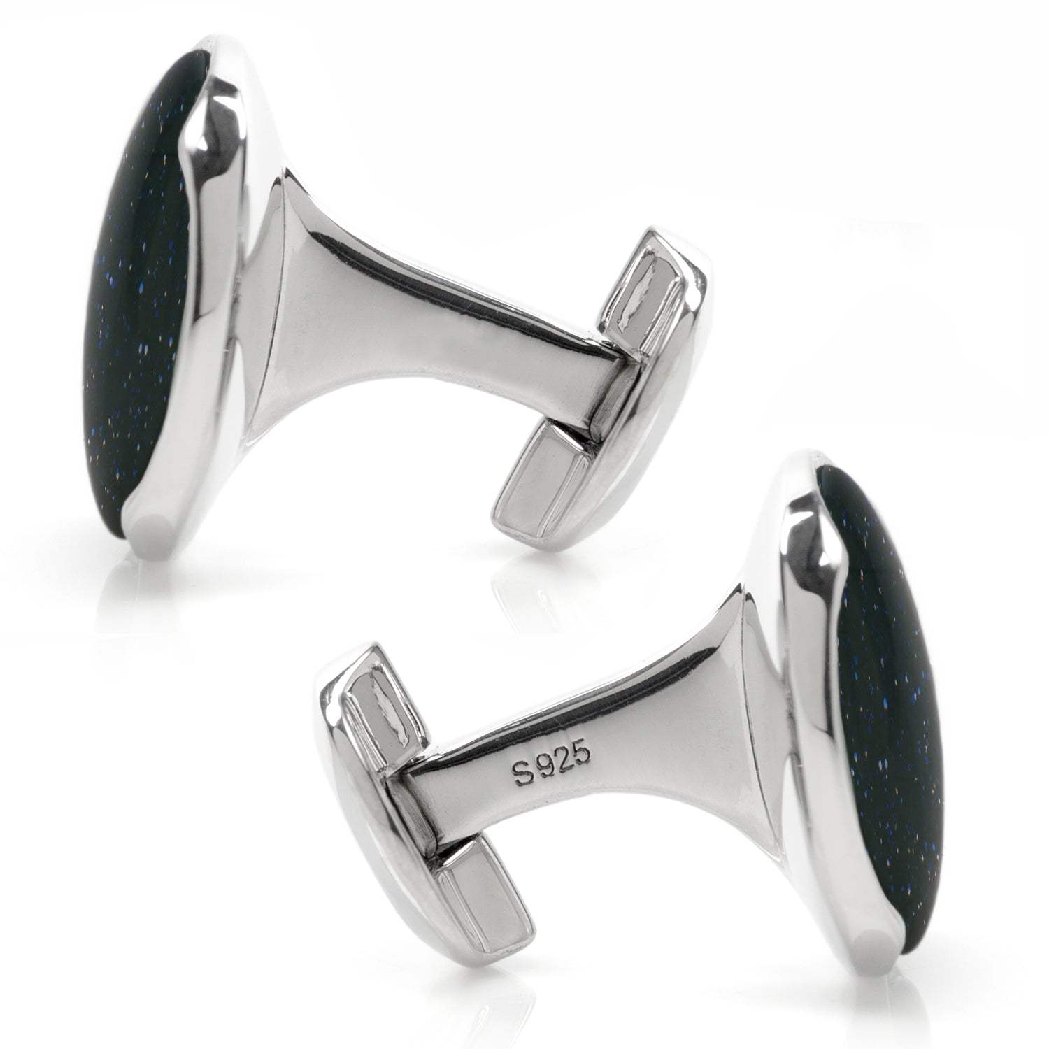 Sterling Silver Classic Round Blue Goldstone Cufflinks - Cufflinks.com - Flyclothing LLC