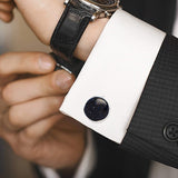 Sterling Silver Classic Round Blue Goldstone Cufflinks - Cufflinks.com - Flyclothing LLC