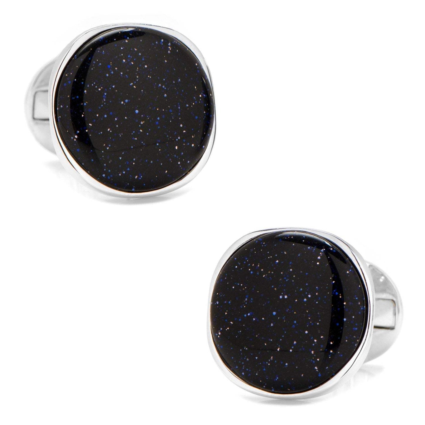 Sterling Silver Classic Round Blue Goldstone Cufflinks - Cufflinks.com - Flyclothing LLC