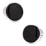 Sterling Silver Classic Round Blue Goldstone Cufflinks - Cufflinks.com - Flyclothing LLC