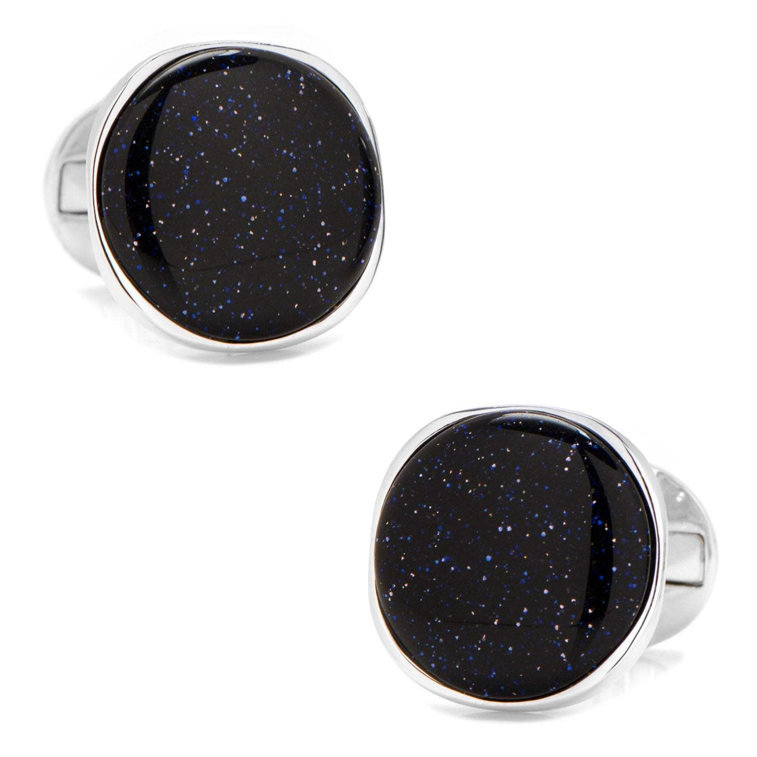 Sterling Silver Classic Round Blue Goldstone Cufflinks - Cufflinks.com - Flyclothing LLC