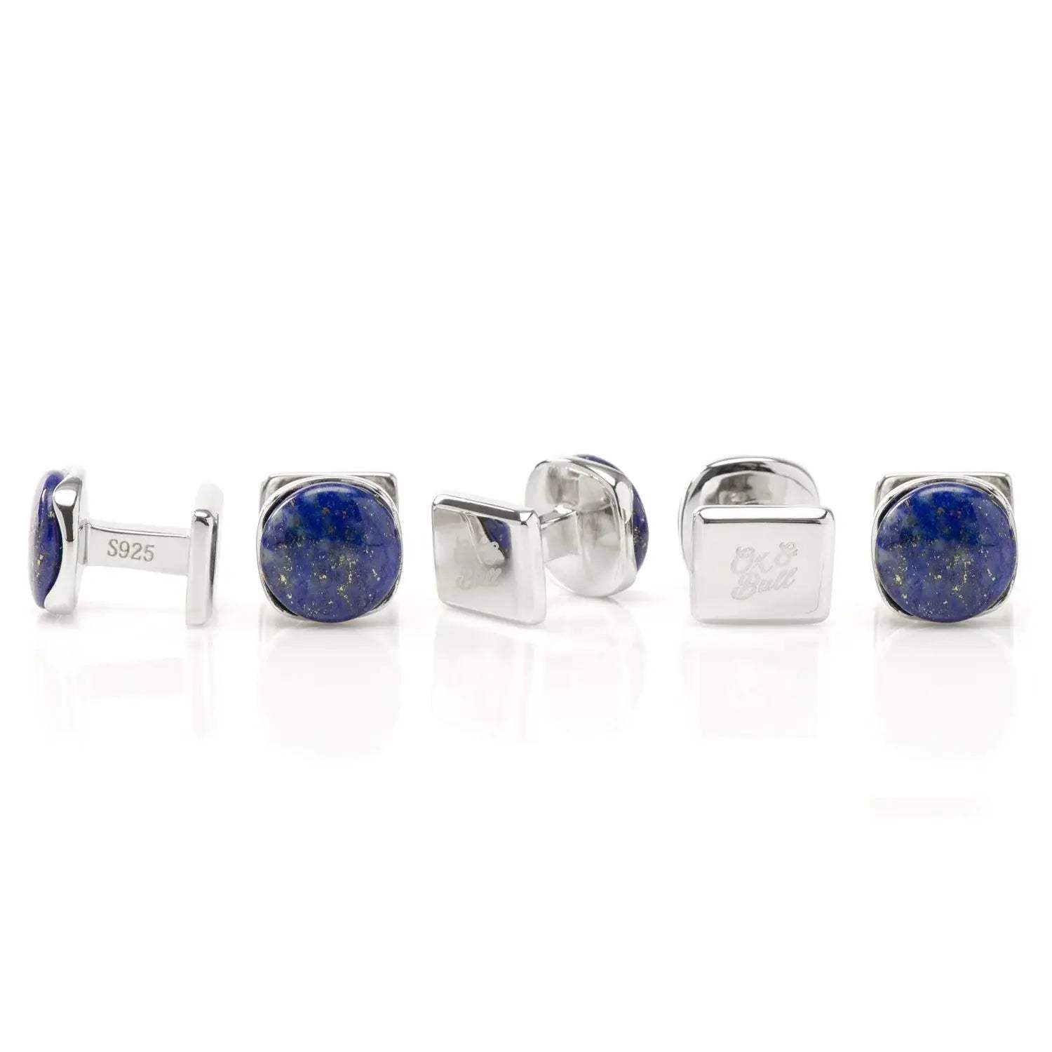 Sterling Silver Classic Formal Lapis 5-Stud Set - Cufflinks.com - Flyclothing LLC
