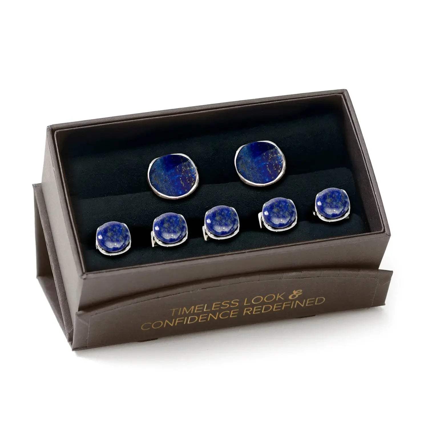 Sterling Silver Classic Formal Lapis 5-Stud Set - Cufflinks.com - Flyclothing LLC