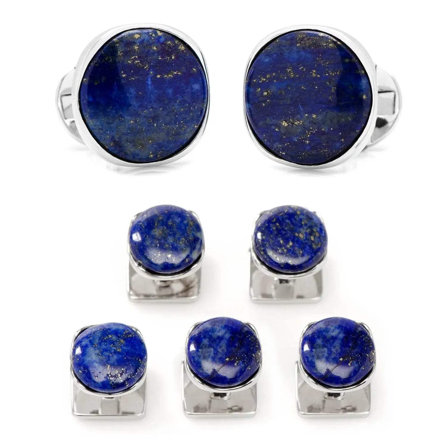 Sterling Silver Classic Formal Lapis 5-Stud Set - Cufflinks.com - Flyclothing LLC