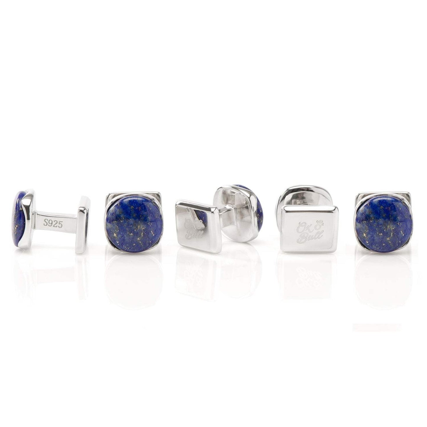 Sterling Silver Classic Formal Lapis 5-Studs - Cufflinks.com - Flyclothing LLC