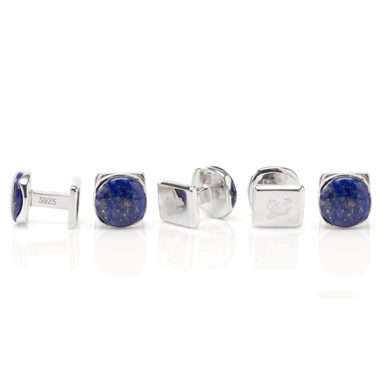 Sterling Silver Classic Formal Lapis 5-Studs - Cufflinks.com - Flyclothing LLC