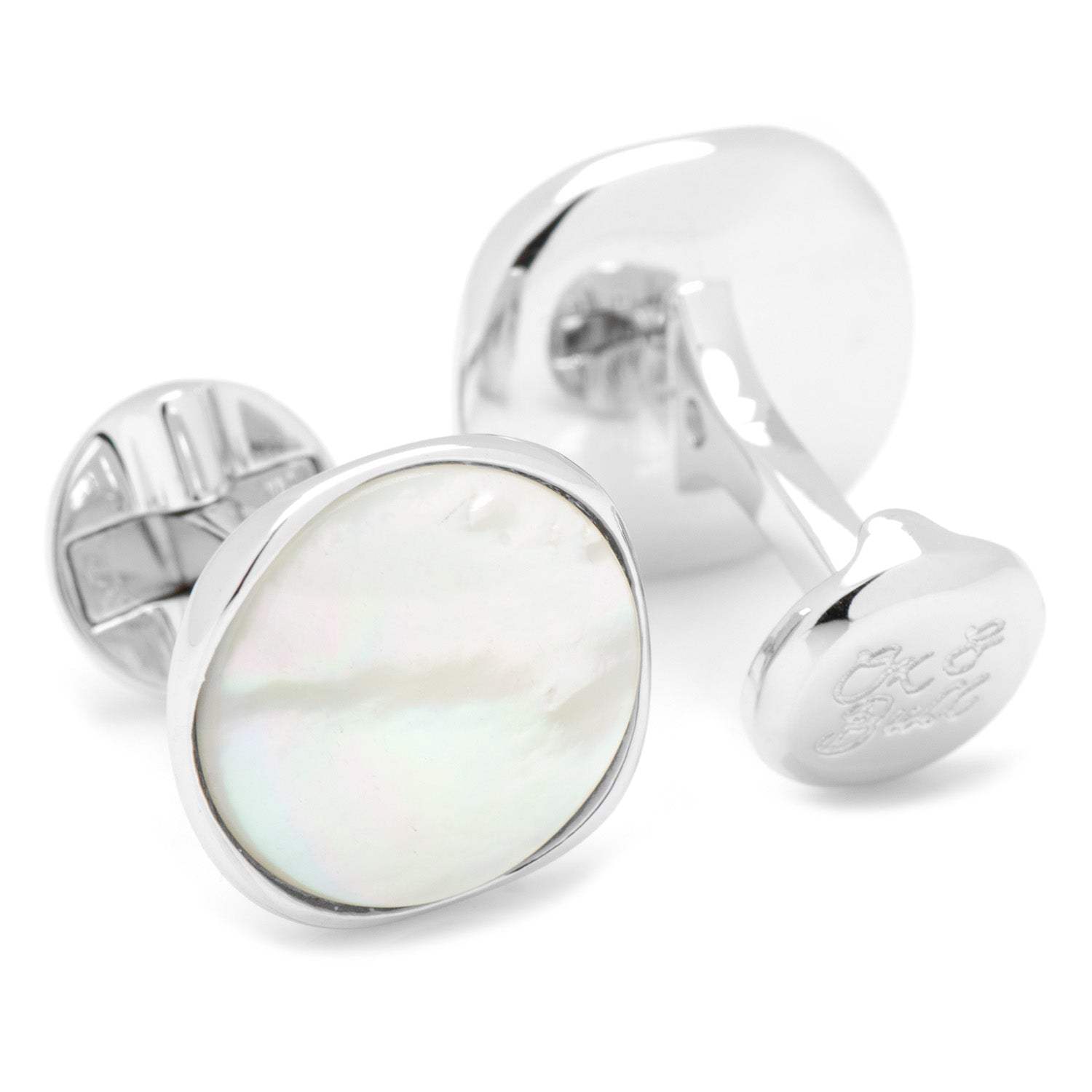 Sterling Silver Classic Formal Mother of Pearl Cufflinks - Cufflinks.com - Flyclothing LLC